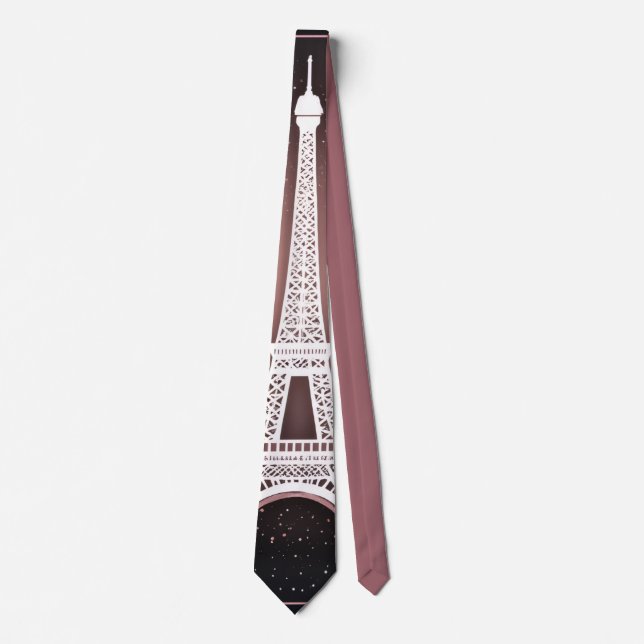 Gravata Noite Parisiense Torre Eiffel Prata Rosa Chic (Frente)