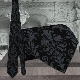 Gravata Noiva Damasco Floral Acanto Preto
