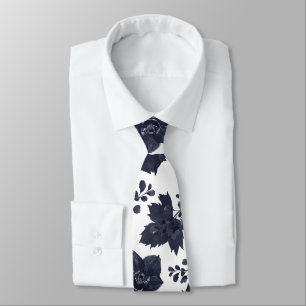 Gravata Noiva Elegante Peônia Azul Marinho e Branco Casame