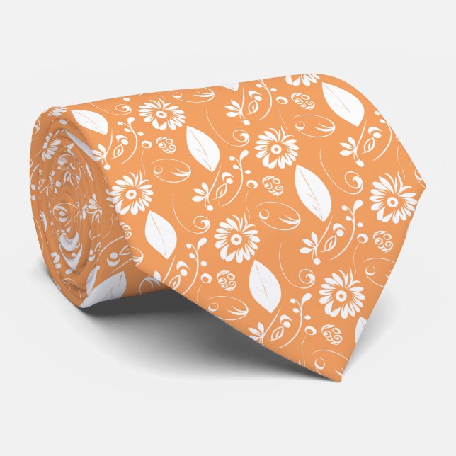 Gravata Noivas com Folhas de Laranja e Abstrato Floral (Rolled)