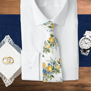 Gravata Noivo de Casamento de Verão Floral Azul Limão Amal