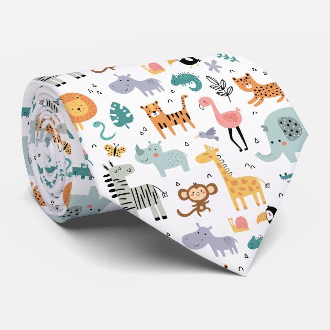 Gravata Nome de Bebê Personalizado com Animais Fofos da Se (Rolled)