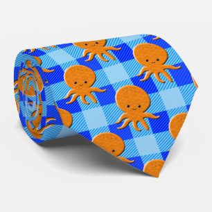 Gravata Nome Personalizado de Xadrez Azul de Octopus de Cu