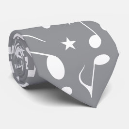 Gravata Notas de música branca simples e divertida em Cinz