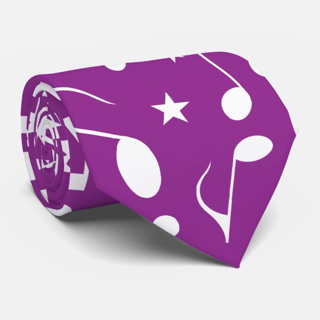 Gravata Notas Musicais Brancas em Roxo (Rolled)
