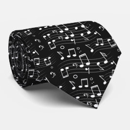 Gravata Notas Musicais em Preto e Branco