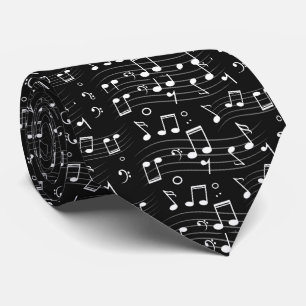 Gravata Notas Musicais em Preto e Branco