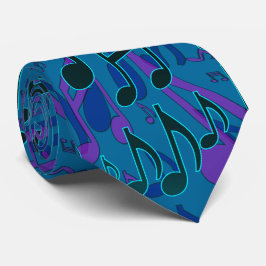 Gravata Notas Musicais Padrão Musical Azul Verde Roxo