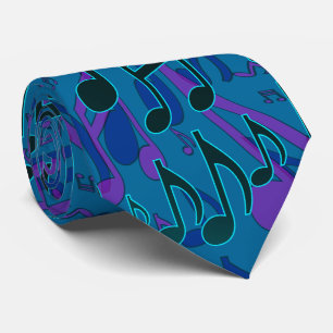 Gravata Notas Musicais Padrão Musical Azul Verde Roxo