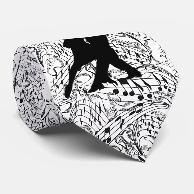 GRAVATA NOTAS PRETAS DA MÚSICA COM DANÇA DE COUPLE-TIE (Rolled)