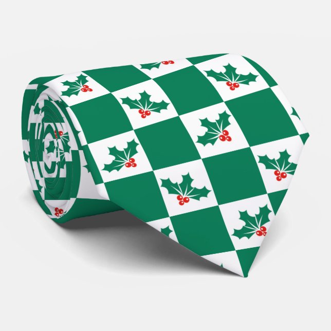 Gravata Novelty checou Holly Christmas (Rolled)