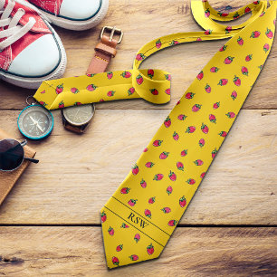 Gravata Novelty Strawberry Modern Adicionar Iniciais Brilh