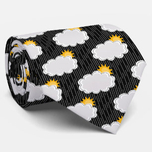 Gravata Nuvens de sol em chuva Padrão Design Preto