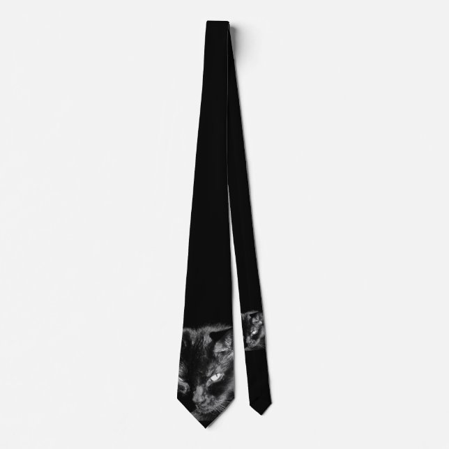 Gravata O gato preto afortunado está olhando-o (Frente)