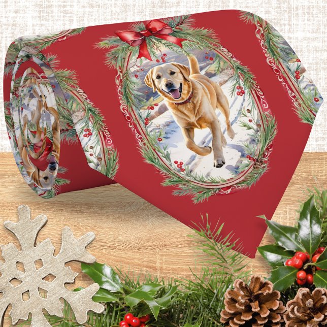 Gravata O Natal dos Homens Personalizados do Cachorro (A Christmas tie to customize with a favorite photo of your pet dog in a pattern of festive 'frames')