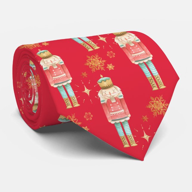 Gravata O Ouro Nutcracker de Natal Flocos de Neve Vermelho (Rolled)