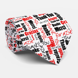 Gravata Obrigado multilingue vermelho e preto você