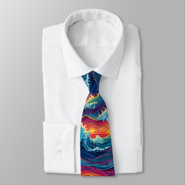 Gravata Ocean Sunset Waves Neck Tie (Amarrado)