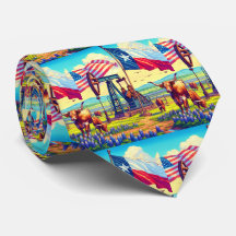 Oil Pump Jack Texas American Flag Longhorn Steer