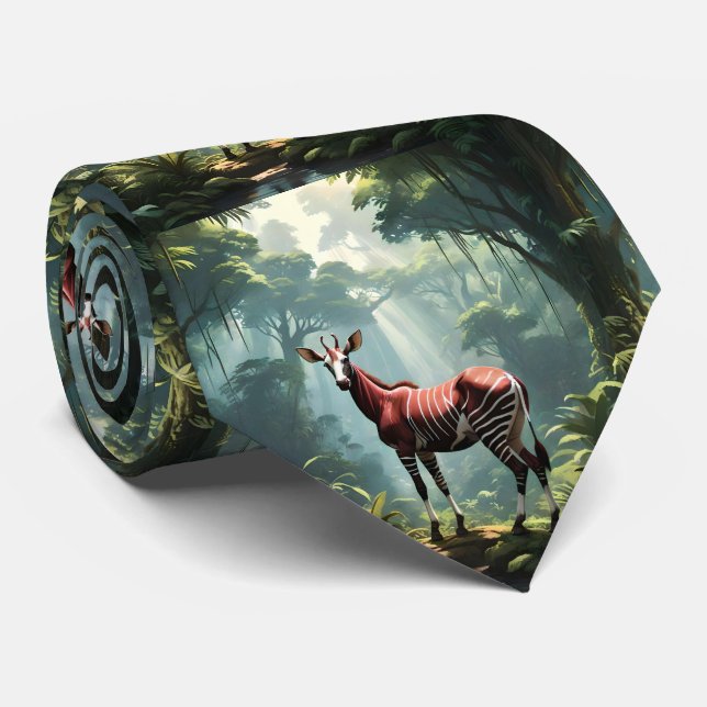Gravata Okapi Na Floresta Tropical (Zebra Giraffe), (Rolled)