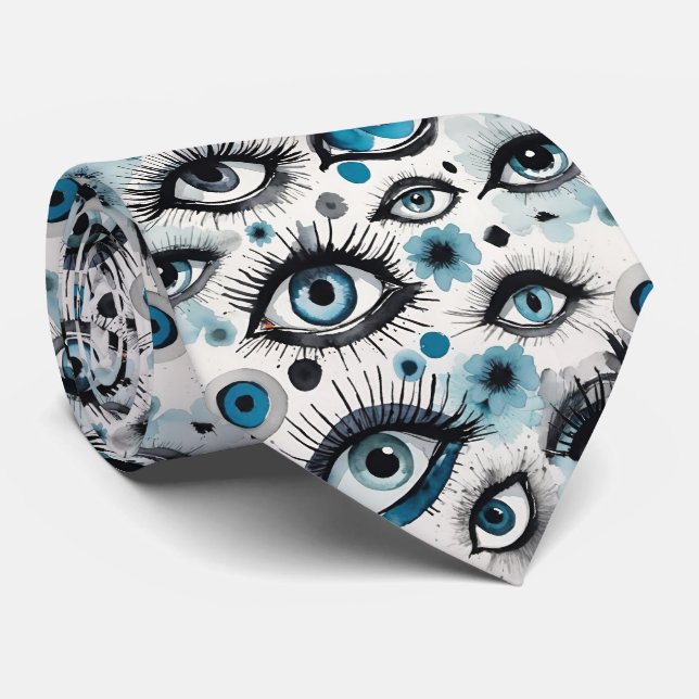 Gravata Olhos e pisos de aquarela em azul (Rolled)