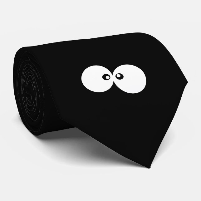 Gravata Olhos Googados, Olhos Engraçados, Pretos e Brancos (Rolled)