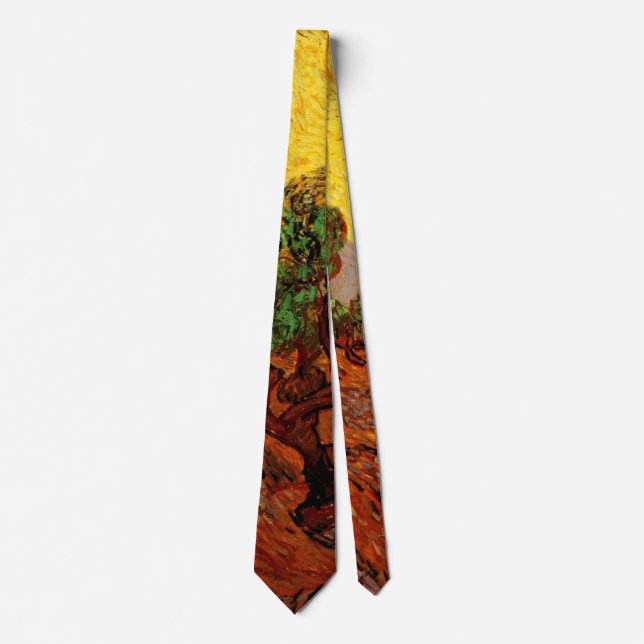 Gravata Oliveiras de Van Gogh com Céu Amarelo e Sol (Frente)
