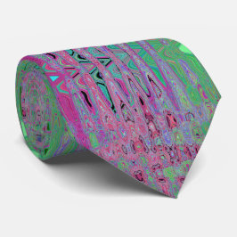 Gravata Ondas Abstratas Atômicas Groovy Rosa e Verde Lima