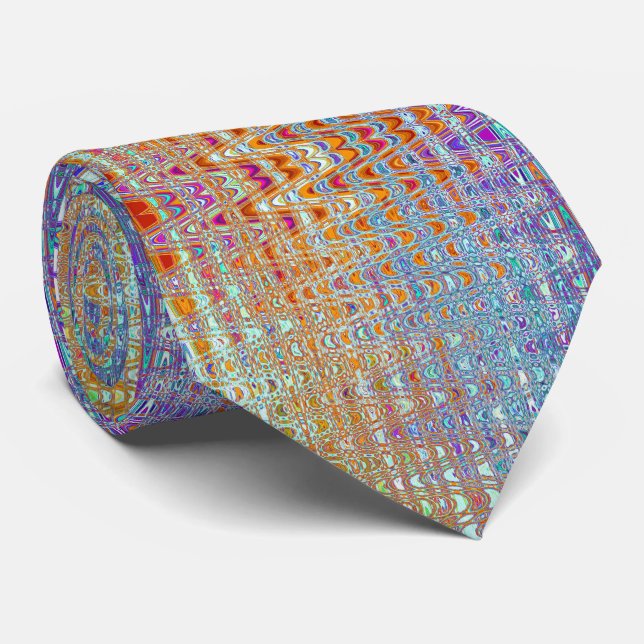 Gravata Ondas Abstratas Laranja e Branco de Boomerang Retr (Rolled)