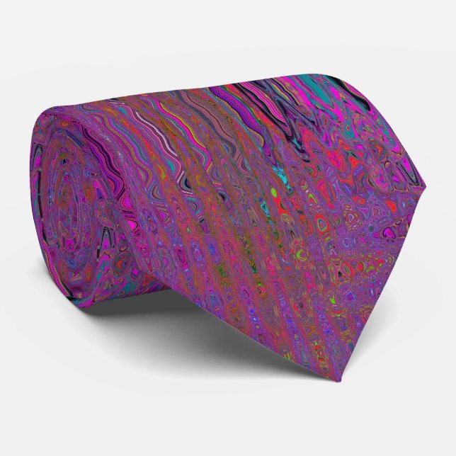 Gravata Ondas Atômicas Retro Magenta Groovy Psicodélicas (Rolled)