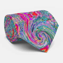 Gravata Ondas de Cores Psicodélicas Florais Abstratas em A