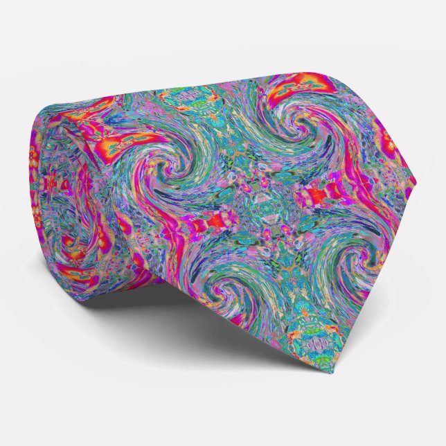 Gravata Ondas de Cores Psicodélicas Florais Abstratas em A (Rolled)