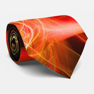 GRAVATA ONDAS FRACTAIS E SUÍNOS EM PRETO DE LARANJA AMAREL