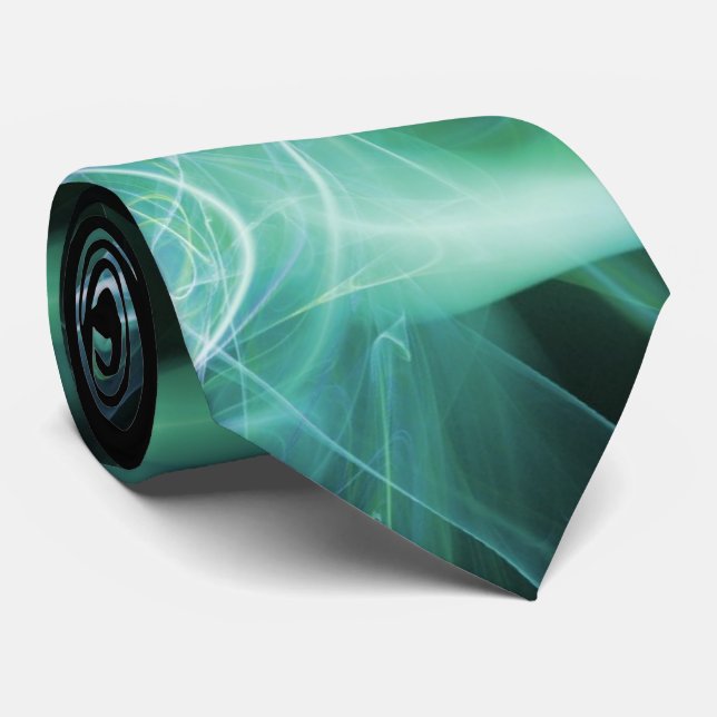 GRAVATA ONDAS FRACTAIS E SUÍNOS EM VERDE AZUL TEAL PRETO (Rolled)