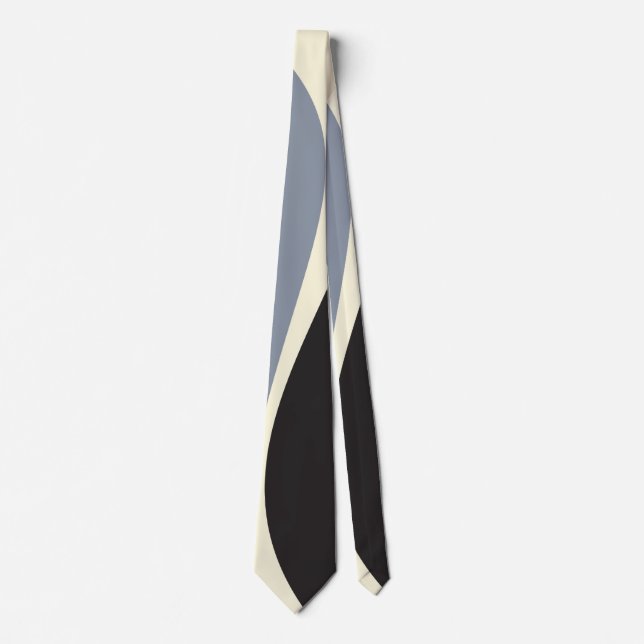 Gravata Ondas Simples 2 em Preto, Cinza e Creme (Frente)