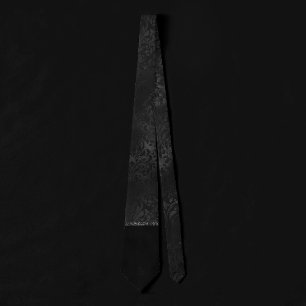 Gravata Onyx Romance   Black Satin Grunge Rosa Damask