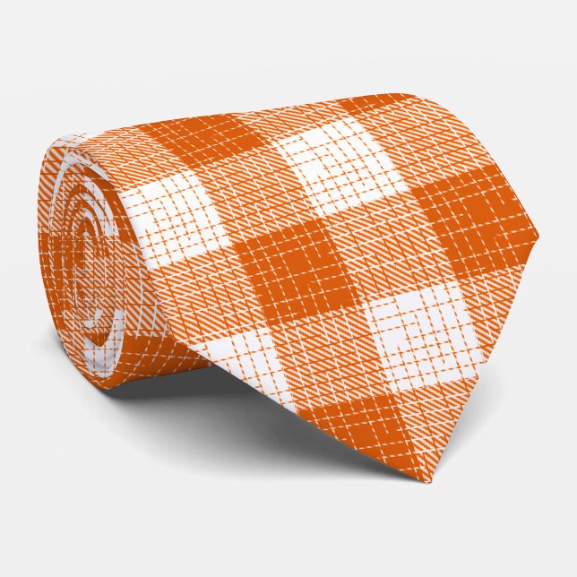 Gravata Orange and White Bold Checkered Plaid Design  (Criador carregado)