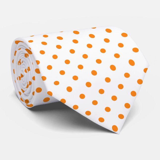 Gravata Orange and White Polka Dot Necktie (Rolled)