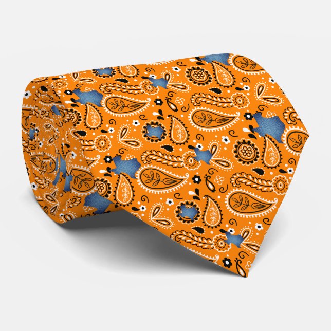 Gravata Orange Bandana e Denim Texas Neck Tie (Rolled)