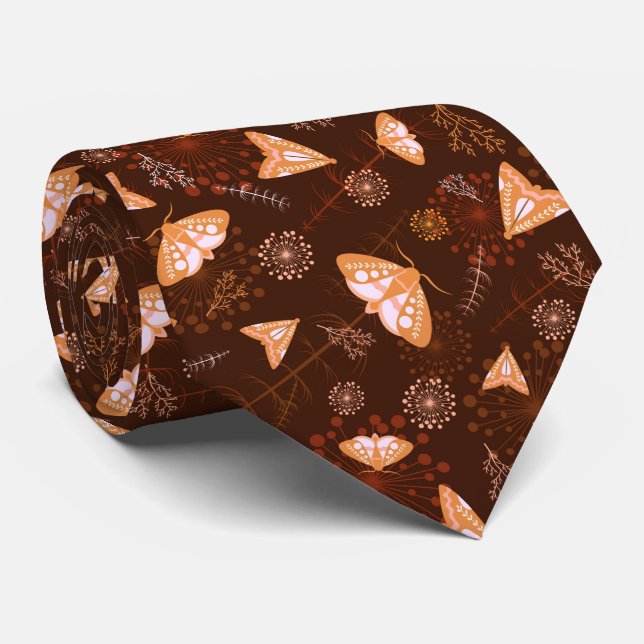 Gravata orange beautiful butterfly pattern (Rolled)