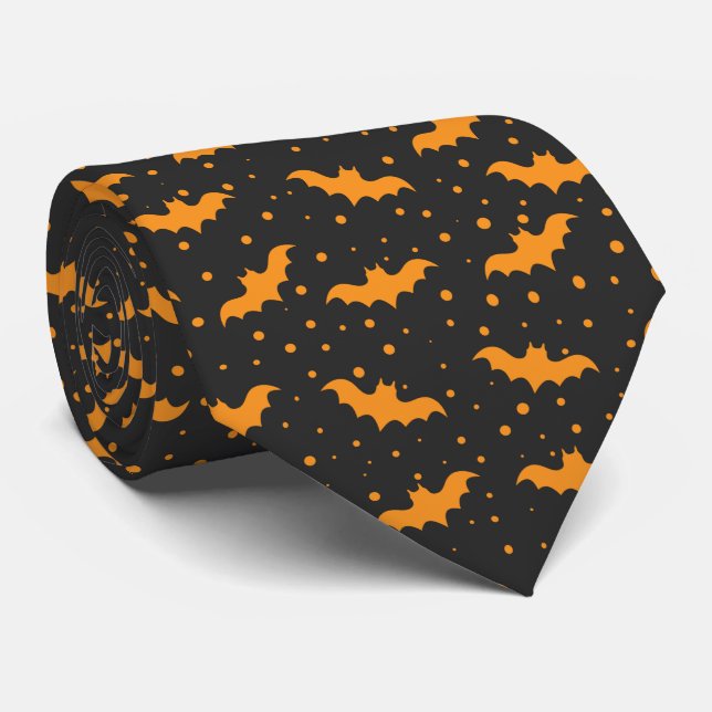 Gravata Orange black Halloween bat pattern (Rolled)
