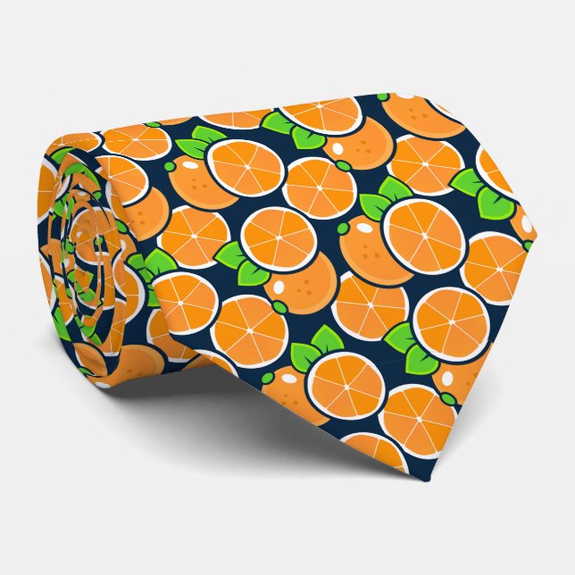 Gravata Orange Citrus Necktie | Fruit Pattern Tie (Rolled)