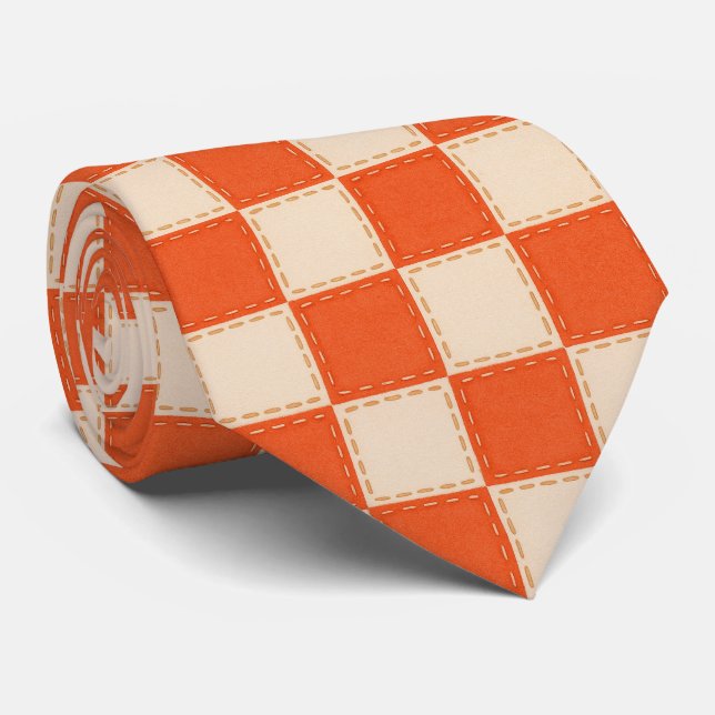 Gravata Orange & Cream Checkered (Rolled)