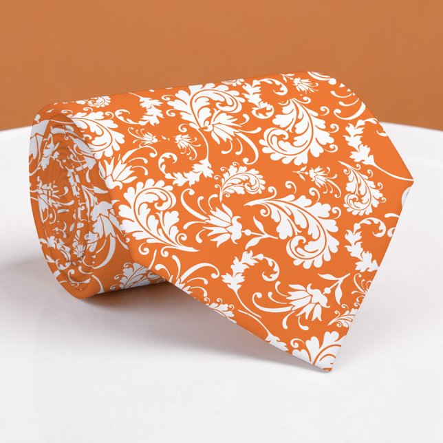 Gravata Orange Floral Pattern Custom Necktie (Criador carregado)