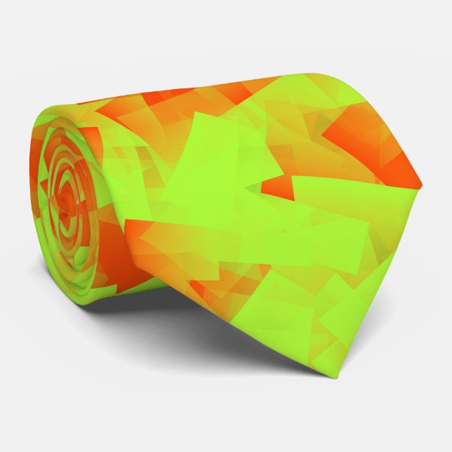 Gravata Orange Green Cubism Abstract Pattern (Rolled)