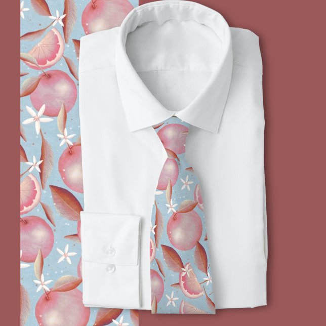Gravata Orange Grove sky (Citrus fruit and floral pattern tie)