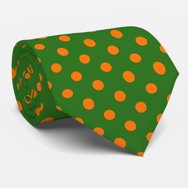 Gravata Orange On Green Polka Dots Pattern Design  (Criador carregado)