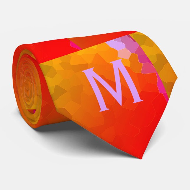 Gravata Orange Pink Funky Padrões Monogramas Tendência Mod (Rolled)