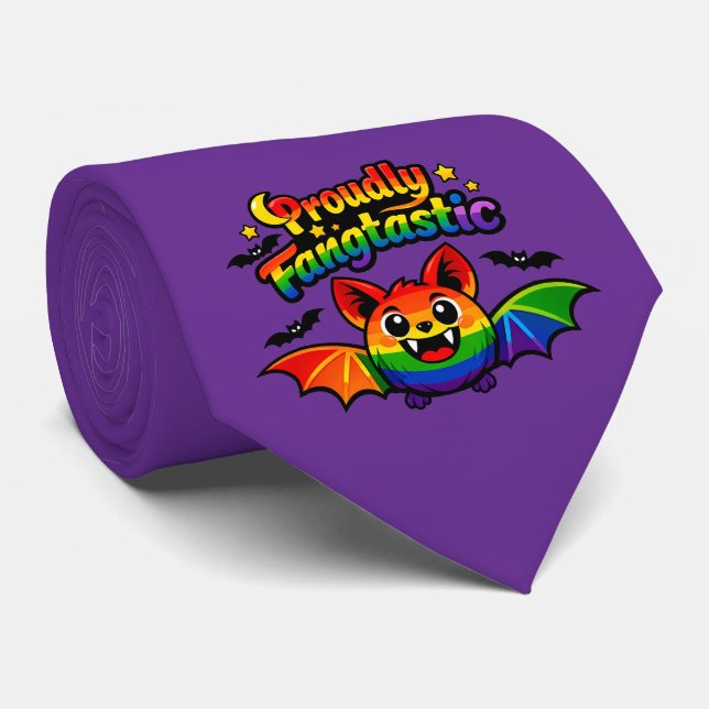Gravata 🦇🌈 Orgulhosamente Fangtástico Morcego (Rolled)