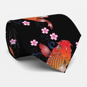 Gravata oriental laranja negro KOI